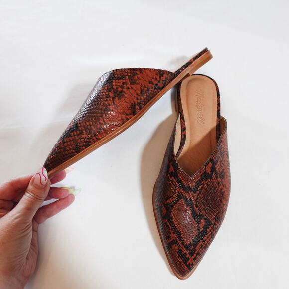 Madewell The Emilia Mule Snake Embossed Size 7 Rust Red Brown Pointed Toe MA416 - Picture 6 of 14